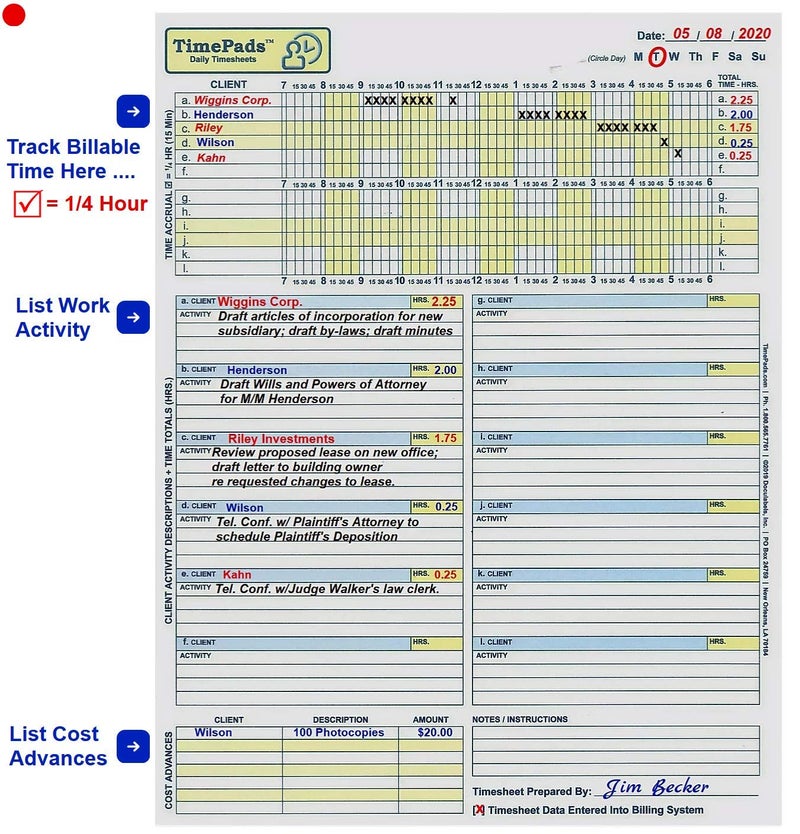 TimePads: "Check-The-Box" Time Sheets for Lawyers. Effortless Timekeeping for Attorneys. (Pad of 50 Time Sheets). 8.5x11". Made in USA. - Image 5